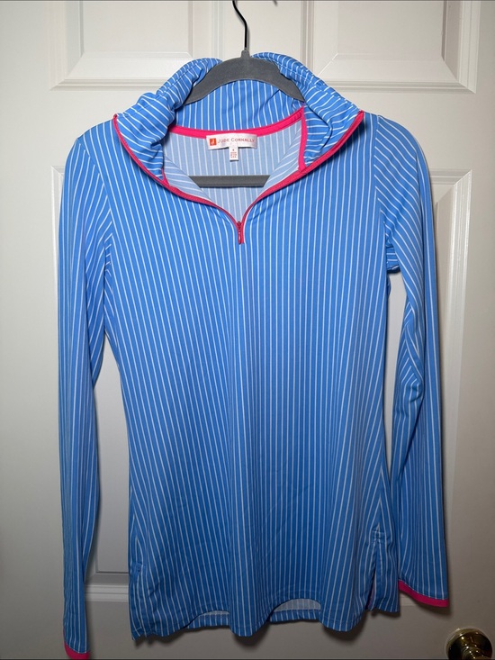 Jude Connally Other - Jude Connally Blue and White Striped Long-Sleeve Zip with Pink Trim